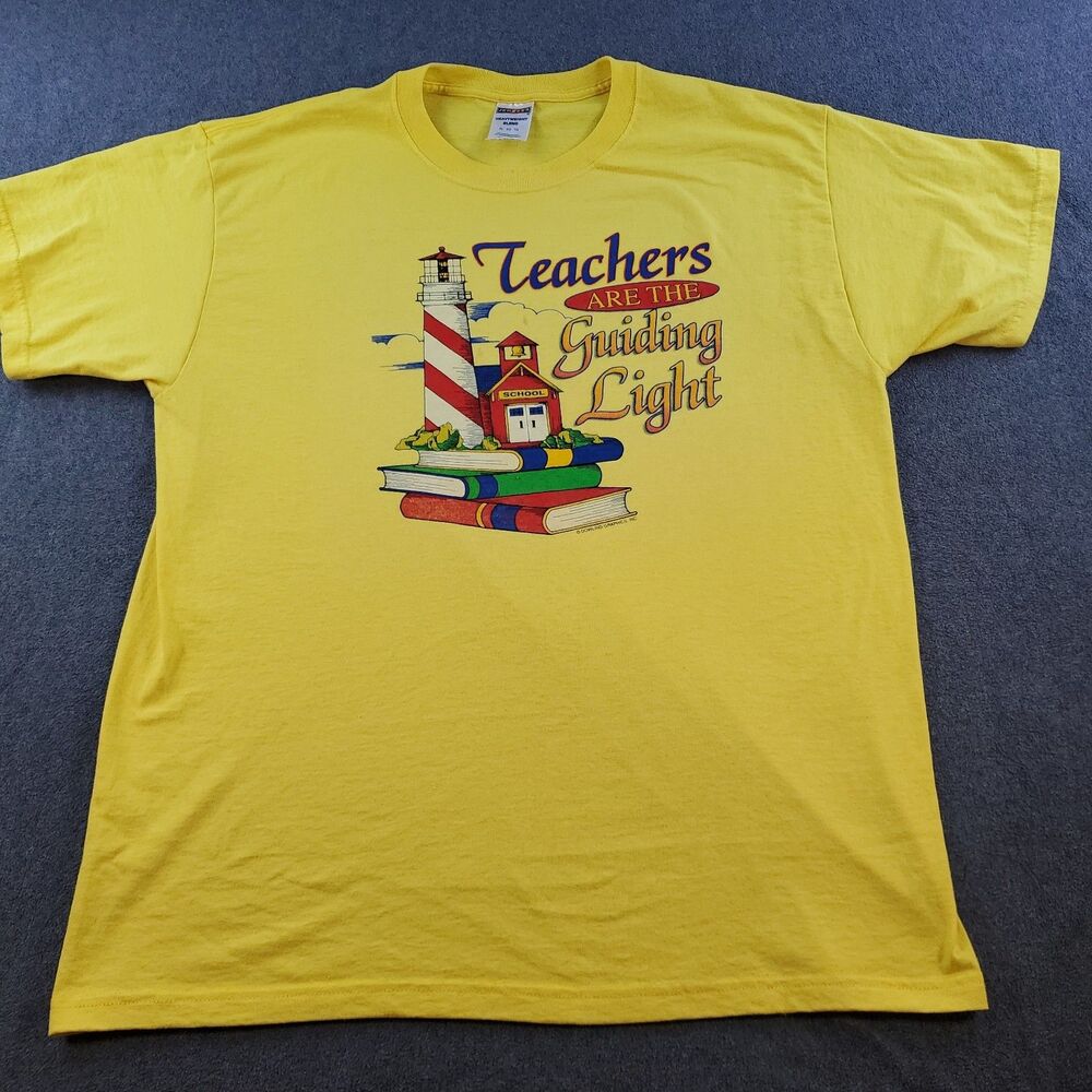 Vintage School Teachers TShirt  Teachers are Guiding Light Men's Size XL Yellow